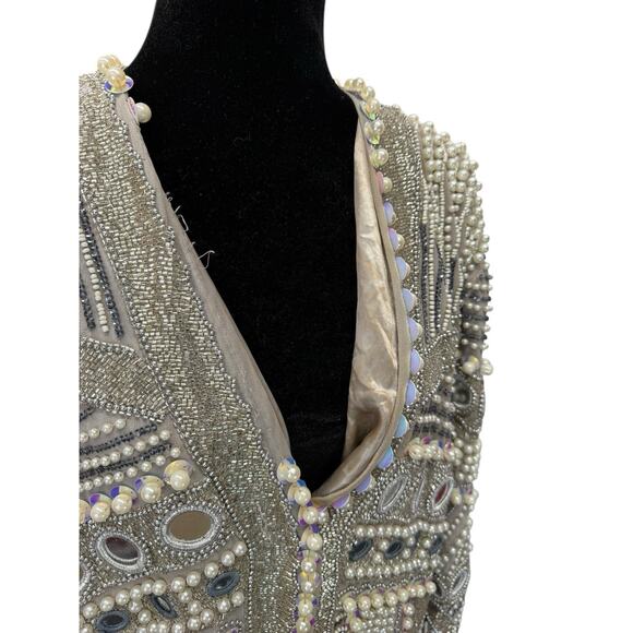 ASOS Edition Embellished Pearl & Bead Heavyweight Jacket Gray Size US 8 - Picture 12 of 16